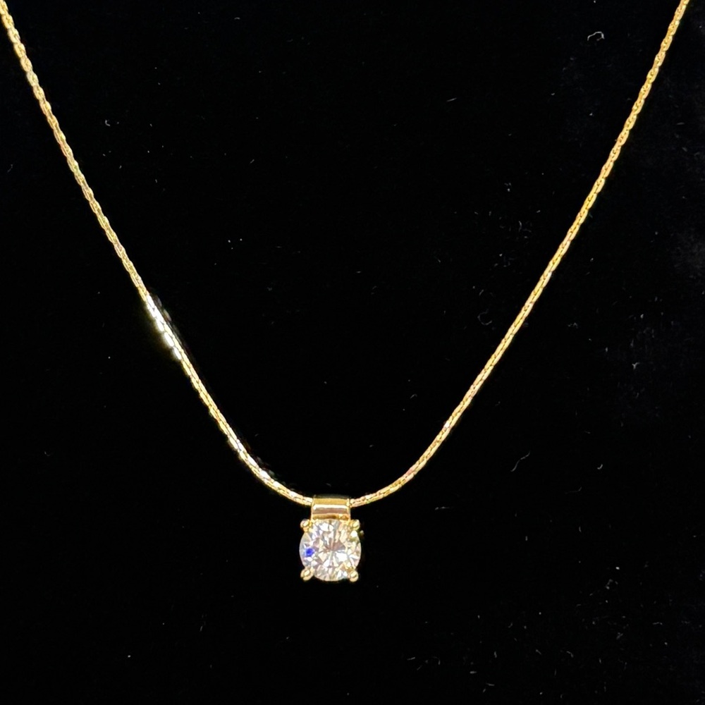 Cookie Lee Gold-Tone Necklace with CZ Solitaire Pendant